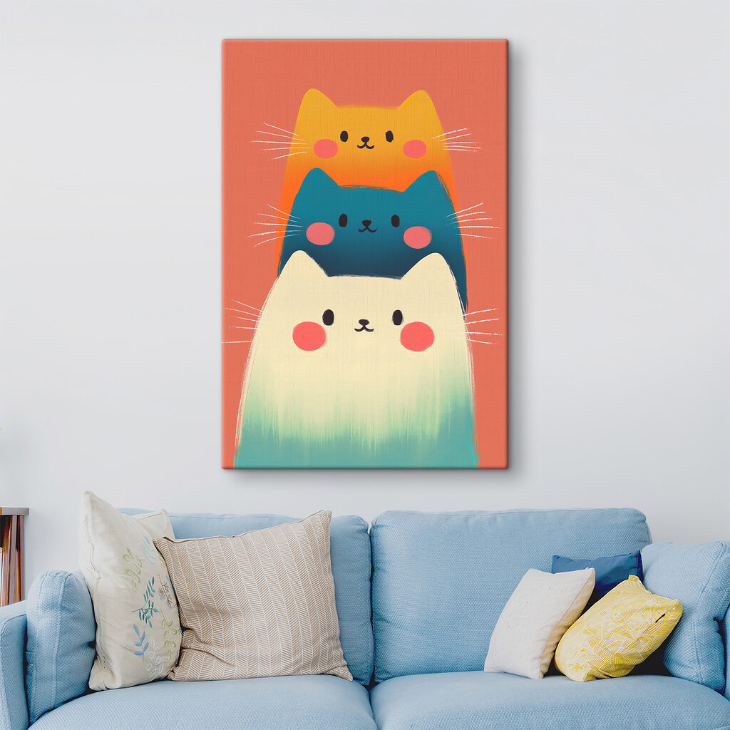 Group of cats on a pink background