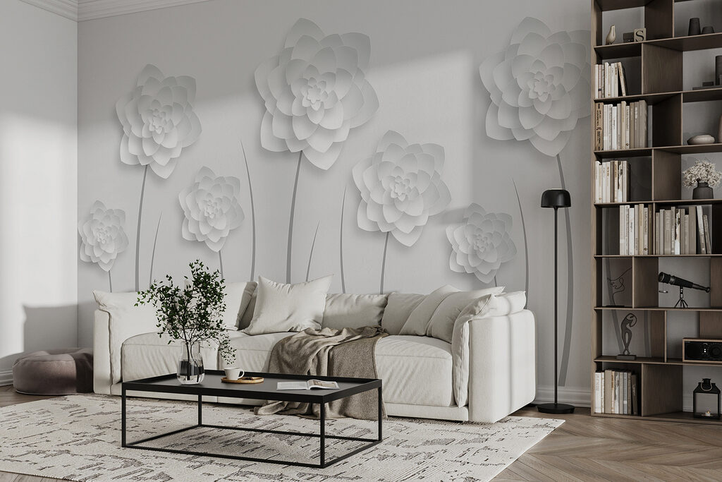 White paper flowers on a white background White paper flowers on a white background
