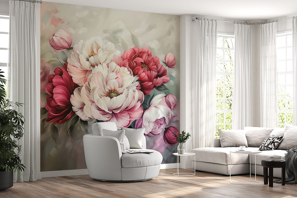 Painting of flowers on a surface