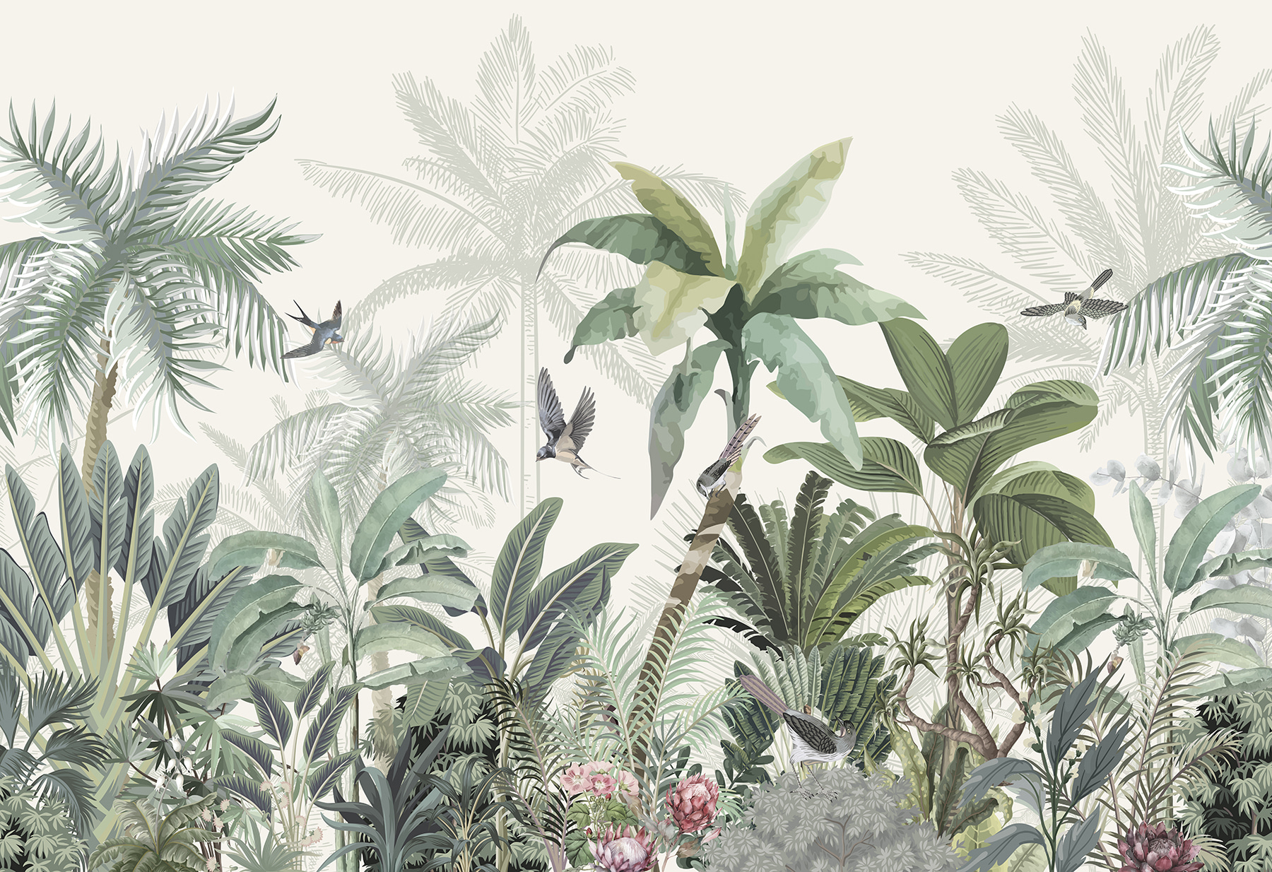 Wallpaper with a tropical forest Wallpaper with a tropical forest