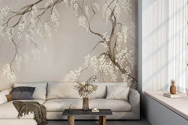 Tree branch with white flowers