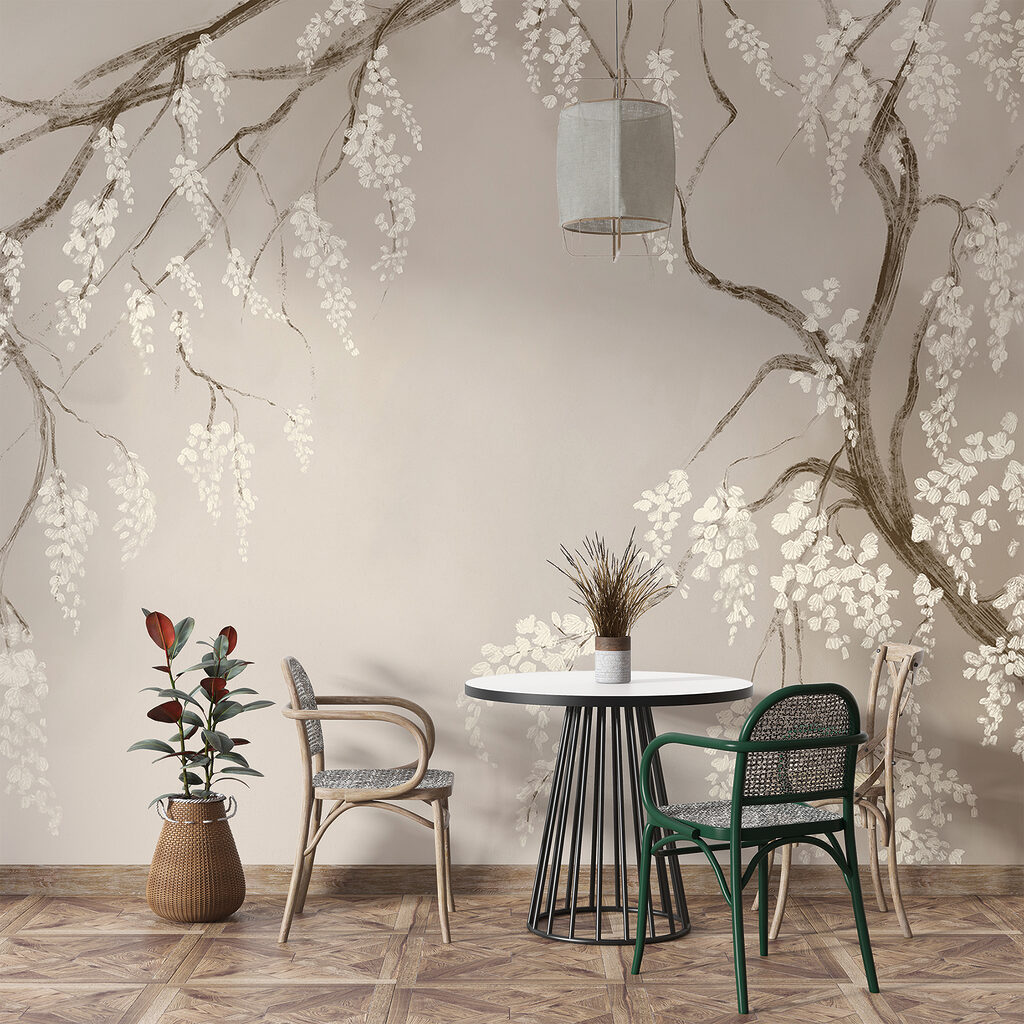 Tree branch with white flowers