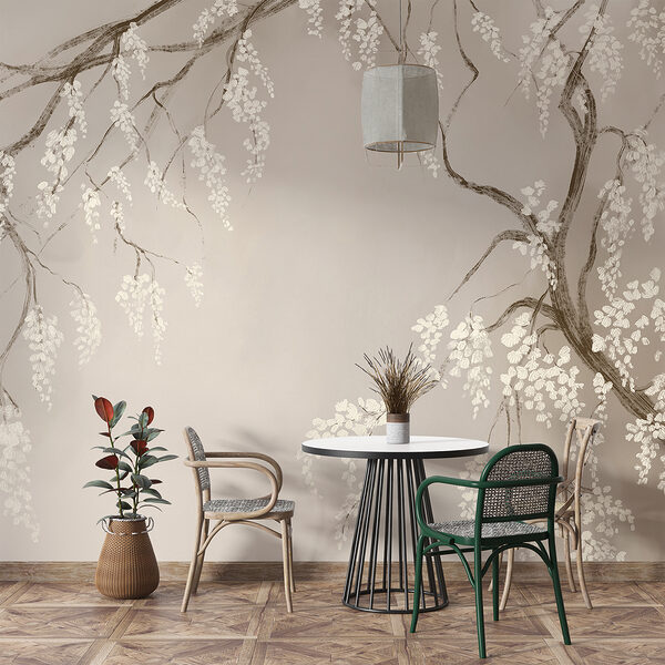 Tree branch with white flowers