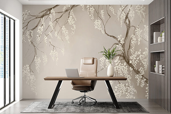 Tree branch with white flowers