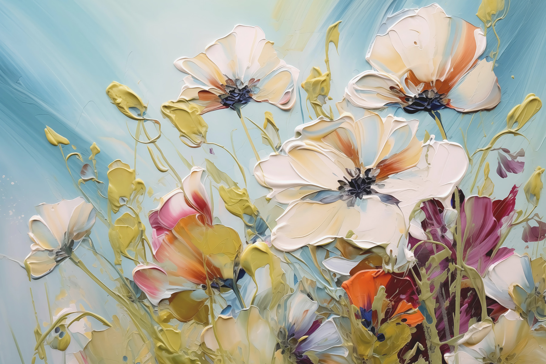 Painting of flowers on a blue background