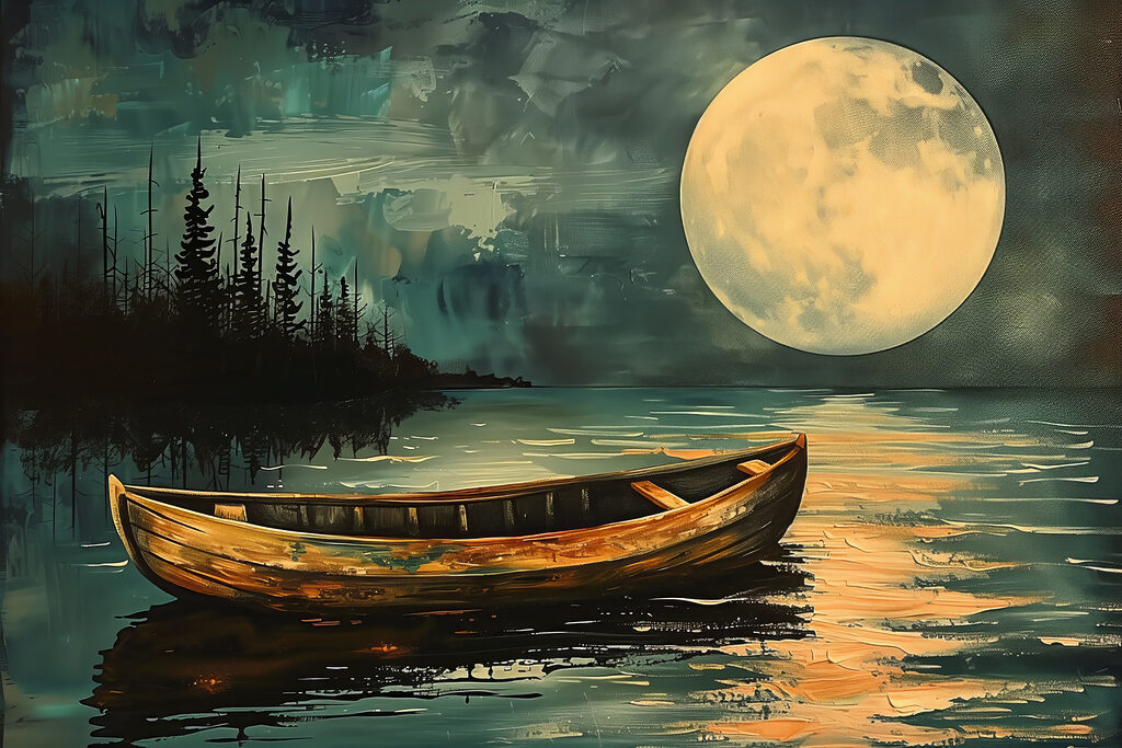 Boat in the water with a full moon in the background Boat in the water with a full moon in the background