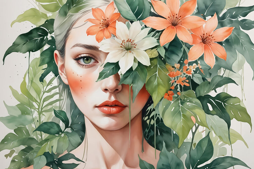 Woman with flowers around her face Woman with flowers around her face