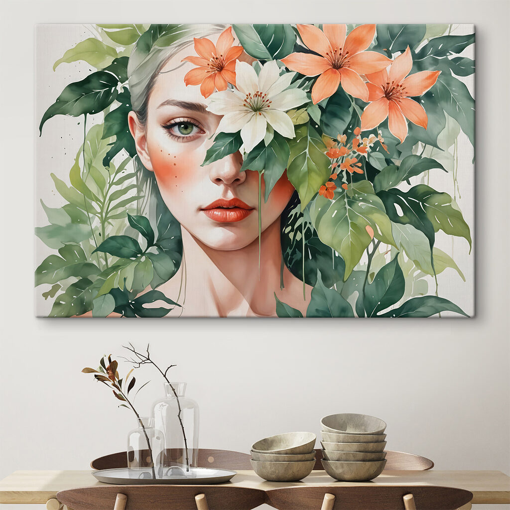 Woman with flowers around her face Woman with flowers around her face