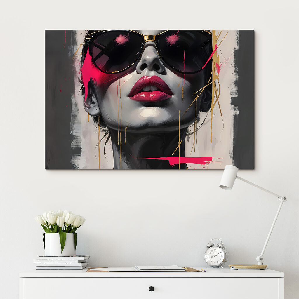 Woman with sunglasses and red lipstick