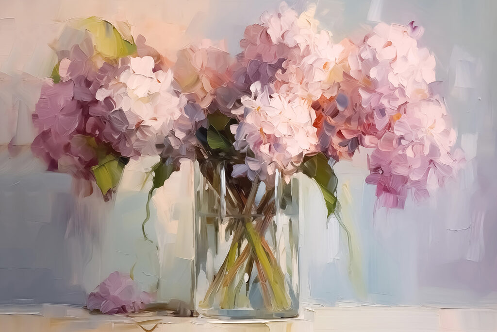 Painting of flowers in a glass vase Painting of flowers in a glass vase