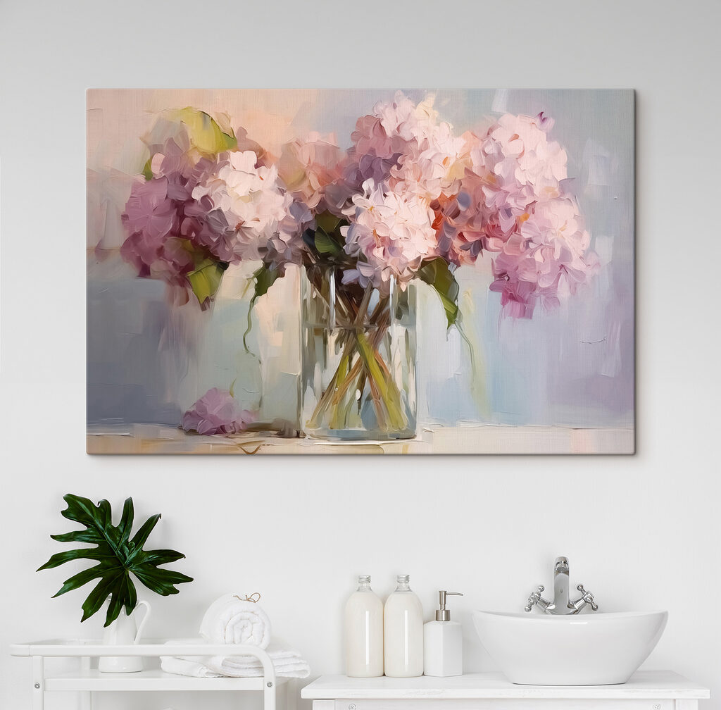 Painting of flowers in a glass vase Painting of flowers in a glass vase