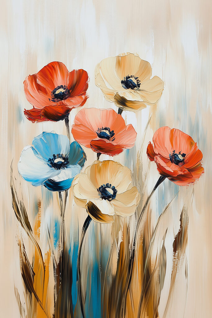 Painting of flowers on a canvas