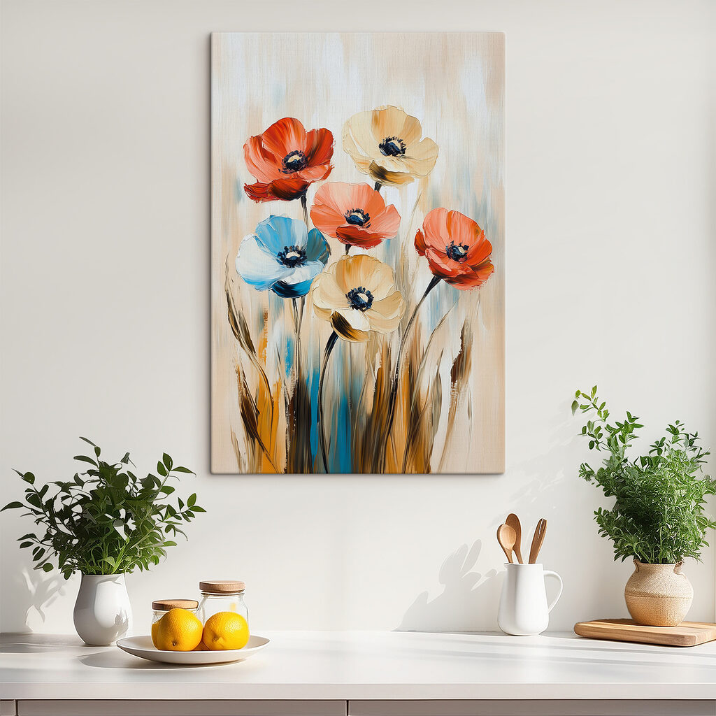 Painting of flowers on a canvas
