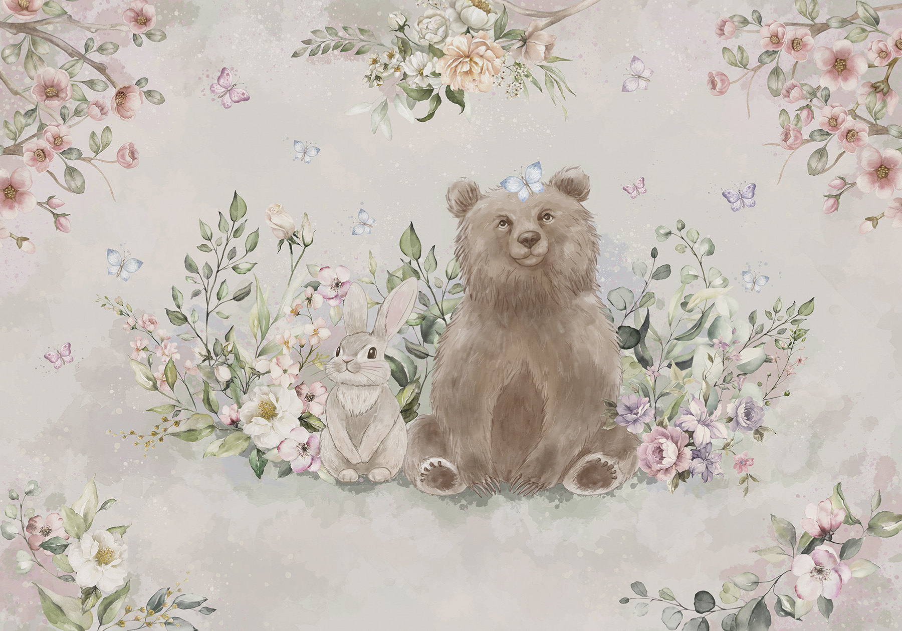 Bear and rabbit with flowers