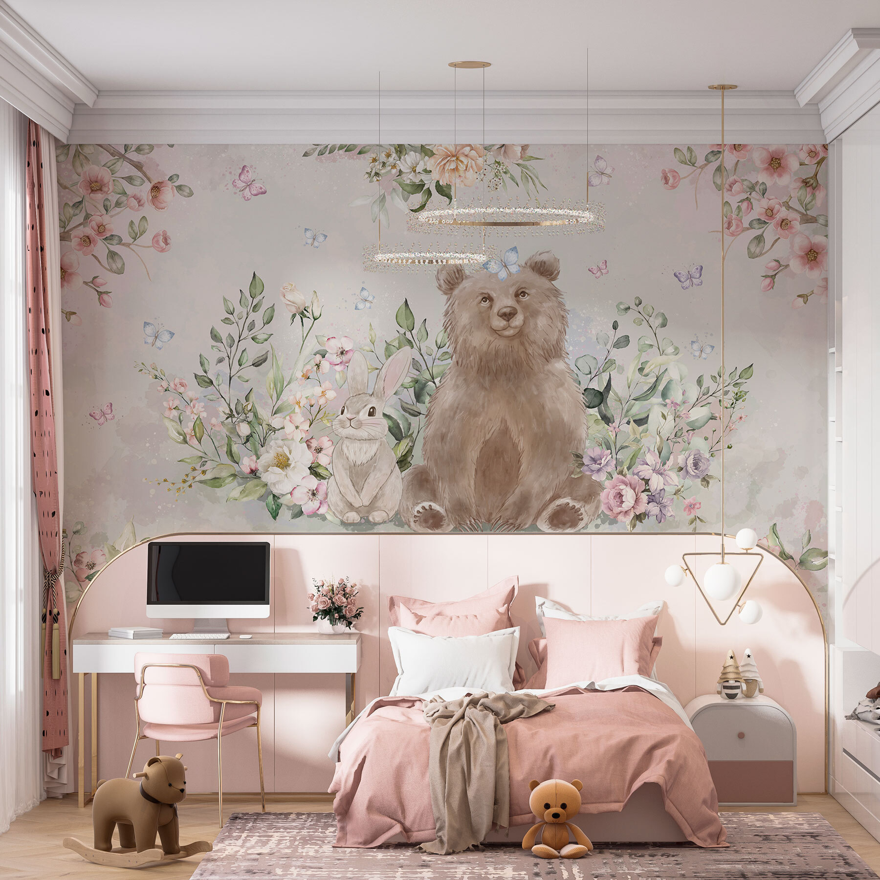 Bear and rabbit with flowers