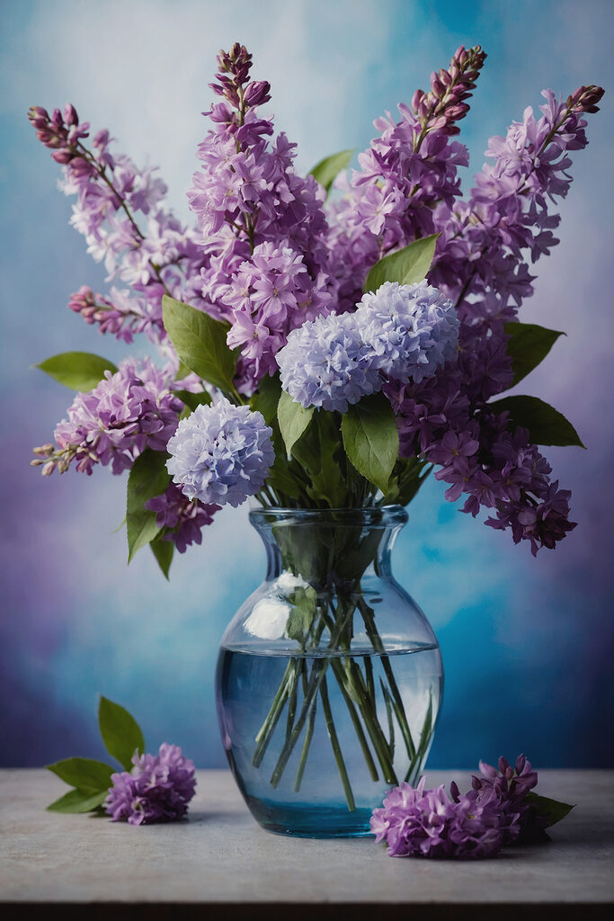 Vase with purple flowers
