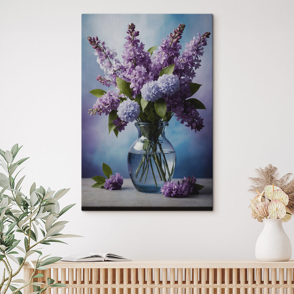 Vase with purple flowers