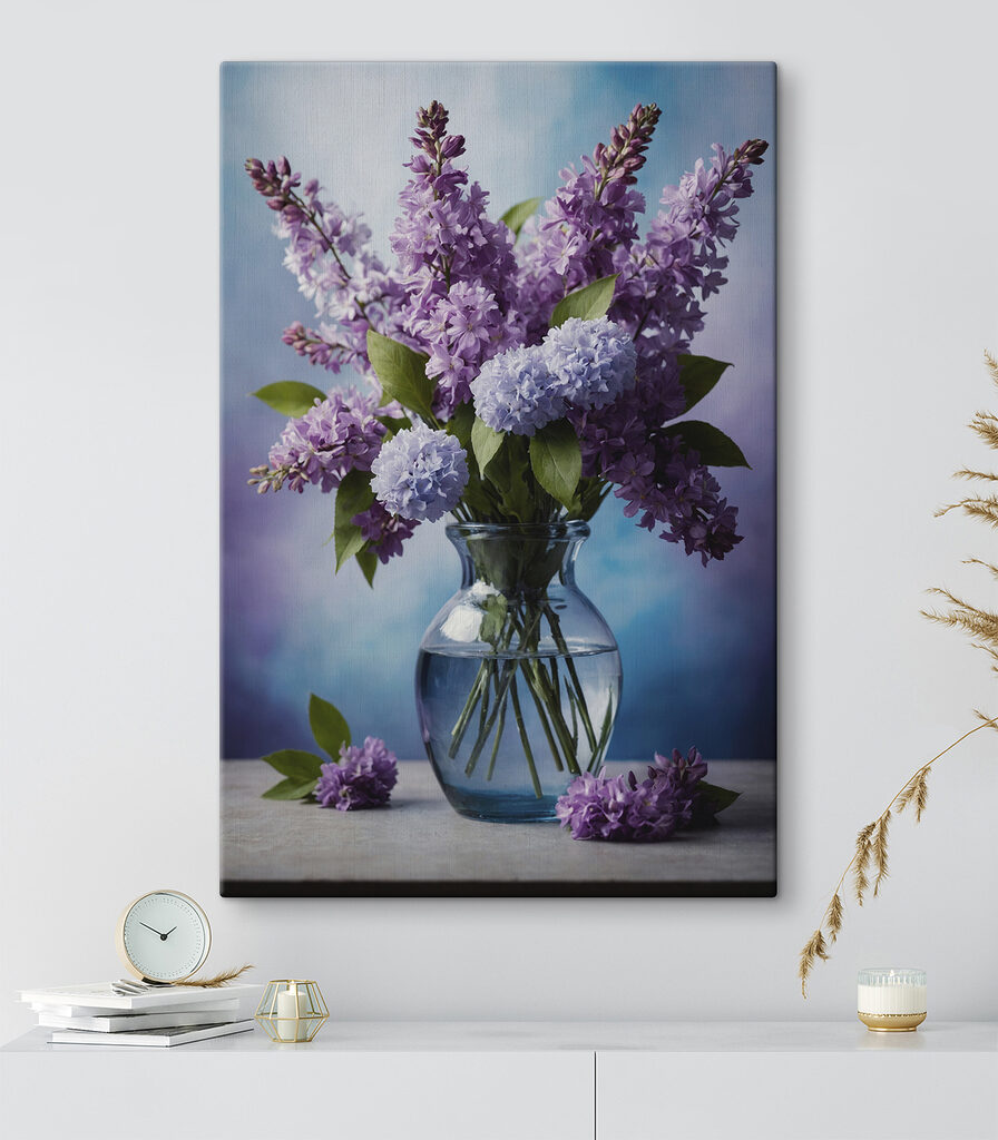 Vase with purple flowers