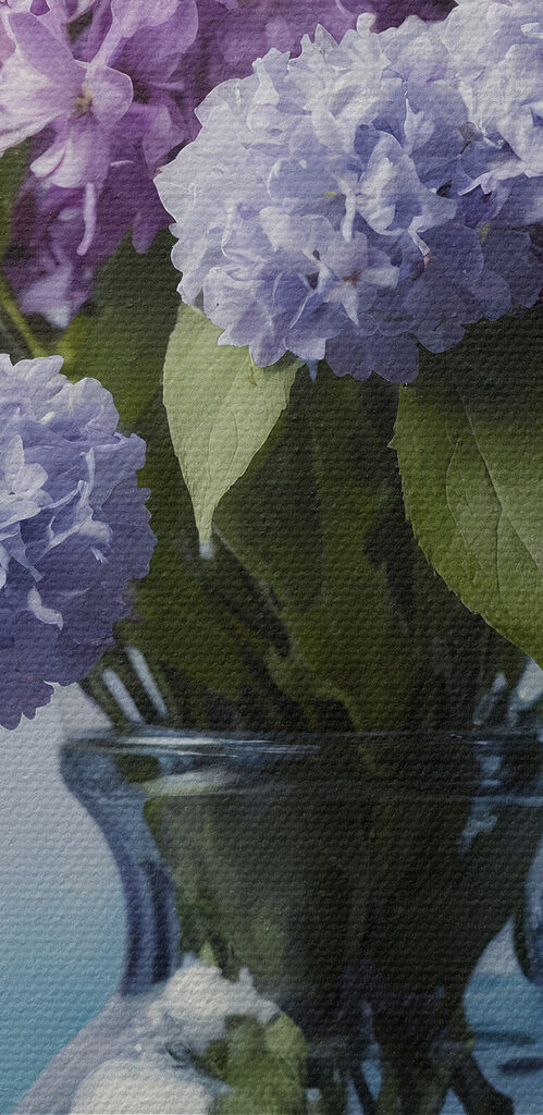 Vase with purple flowers