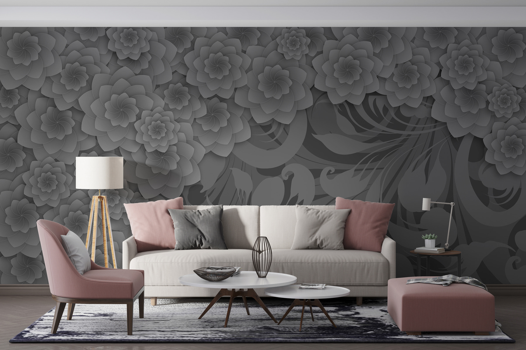 Grey and white floral design