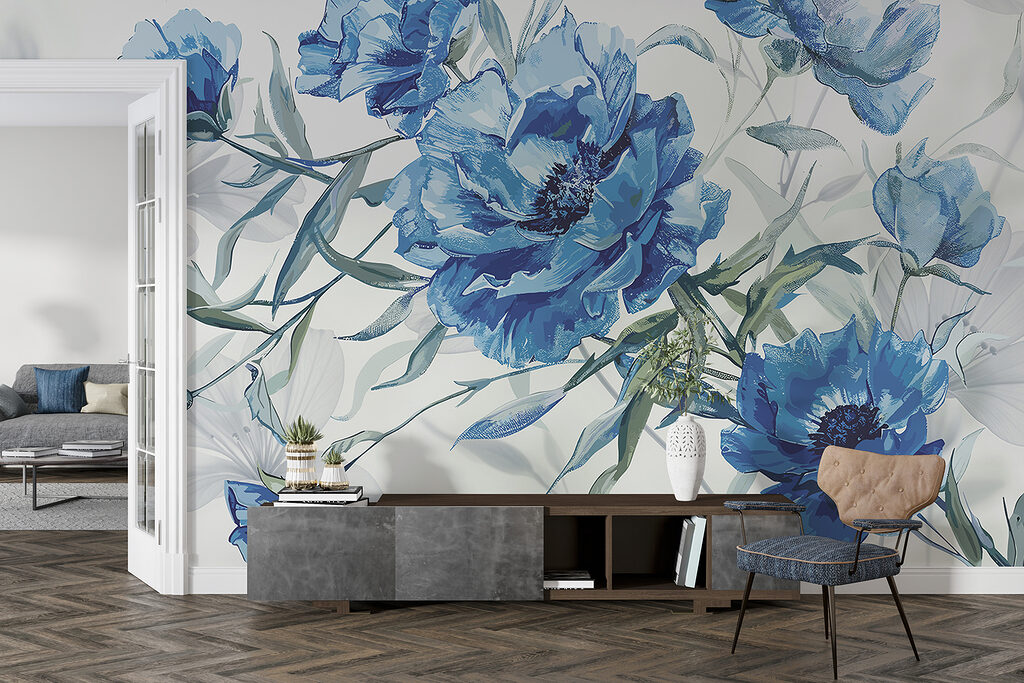 Blue flowers on a white background