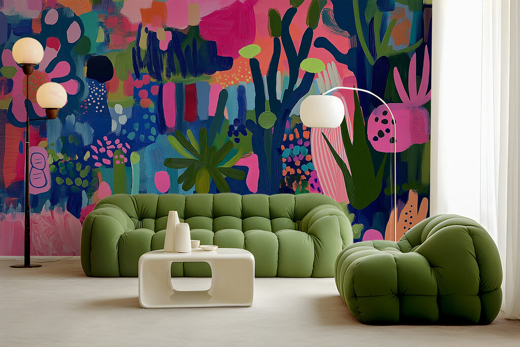 Colorful painting of plants and flowers