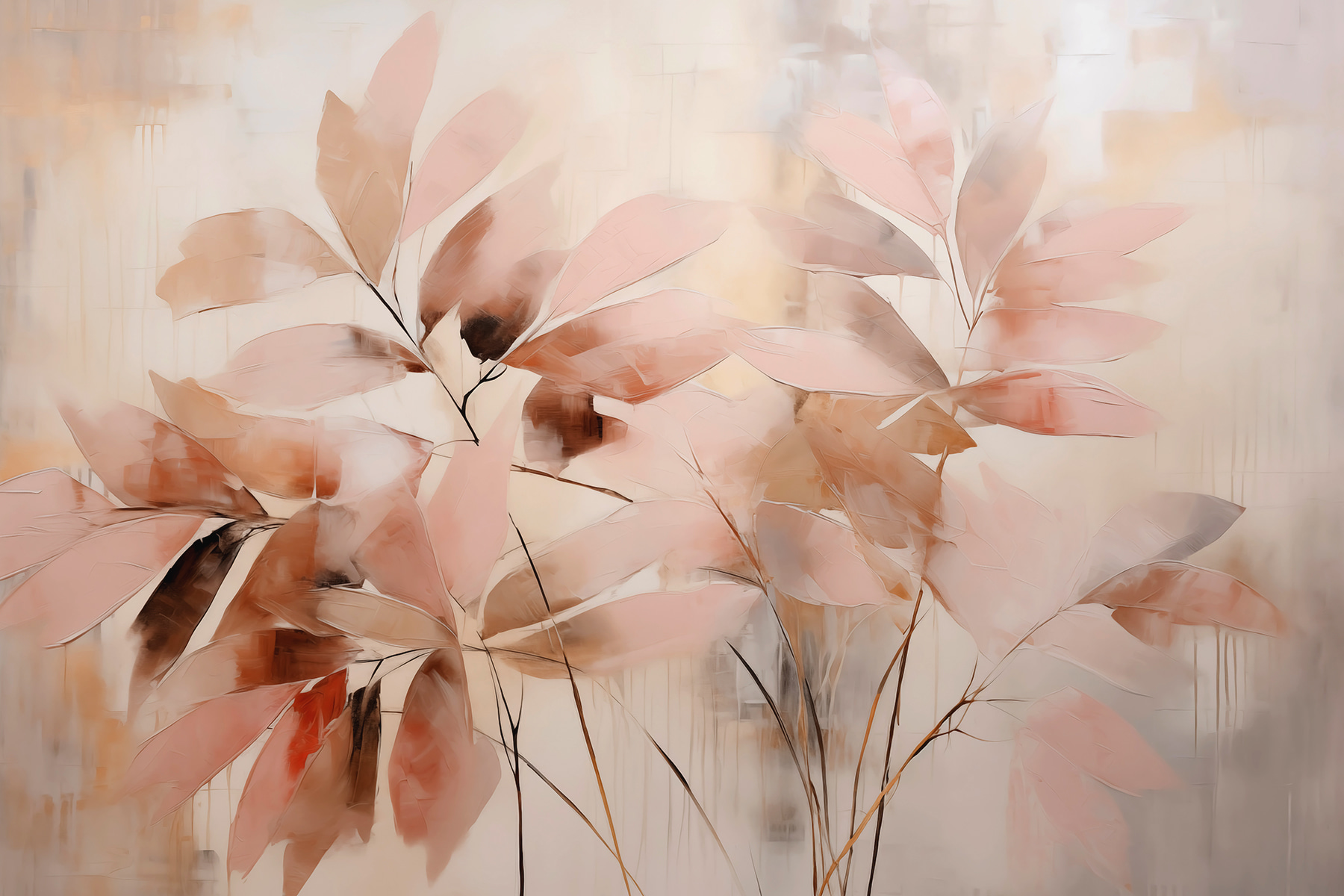 Painting of leaves on a white surface