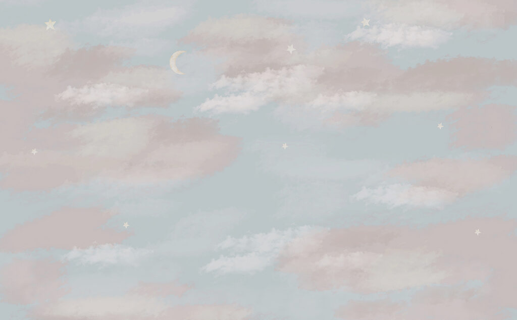 Blue sky with clouds and a crescent moon