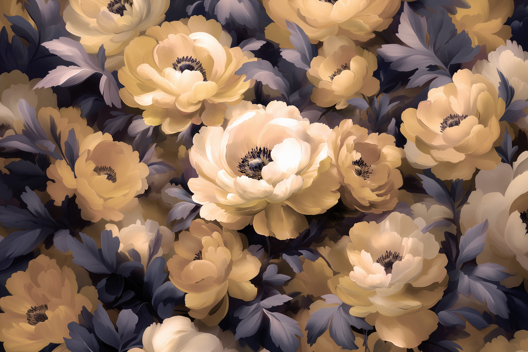 Group of flowers with leaves