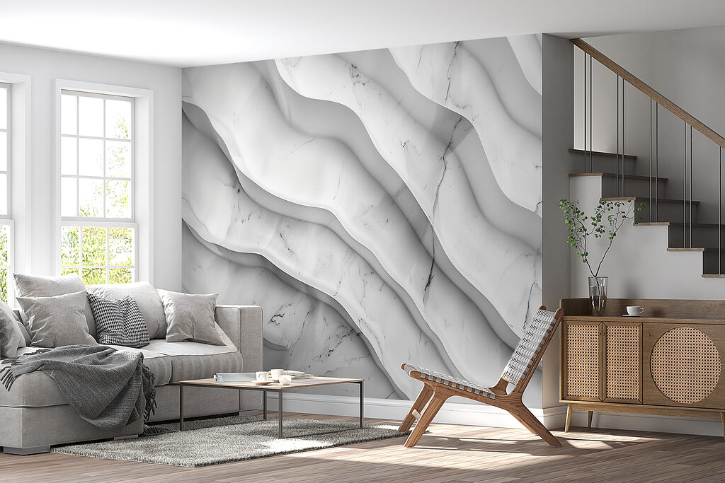 White marble surface with wavy lines