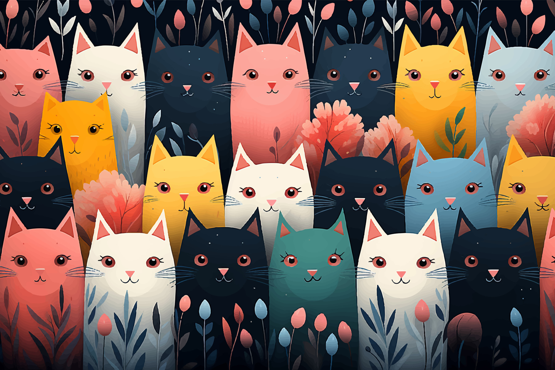 Group of cats with flowers