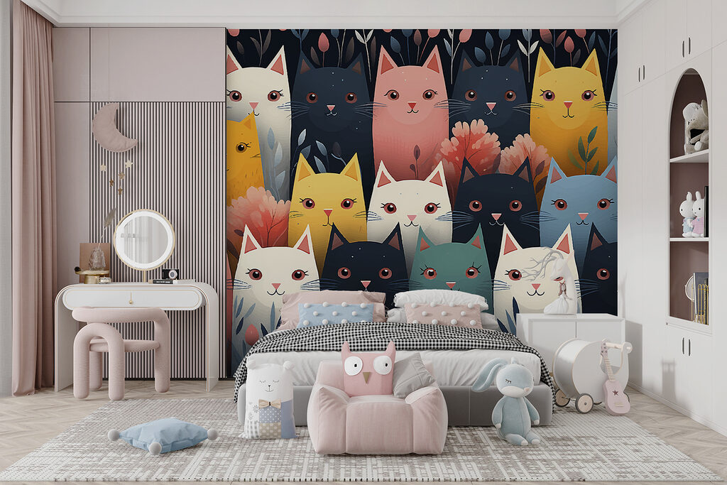 Group of cats with flowers