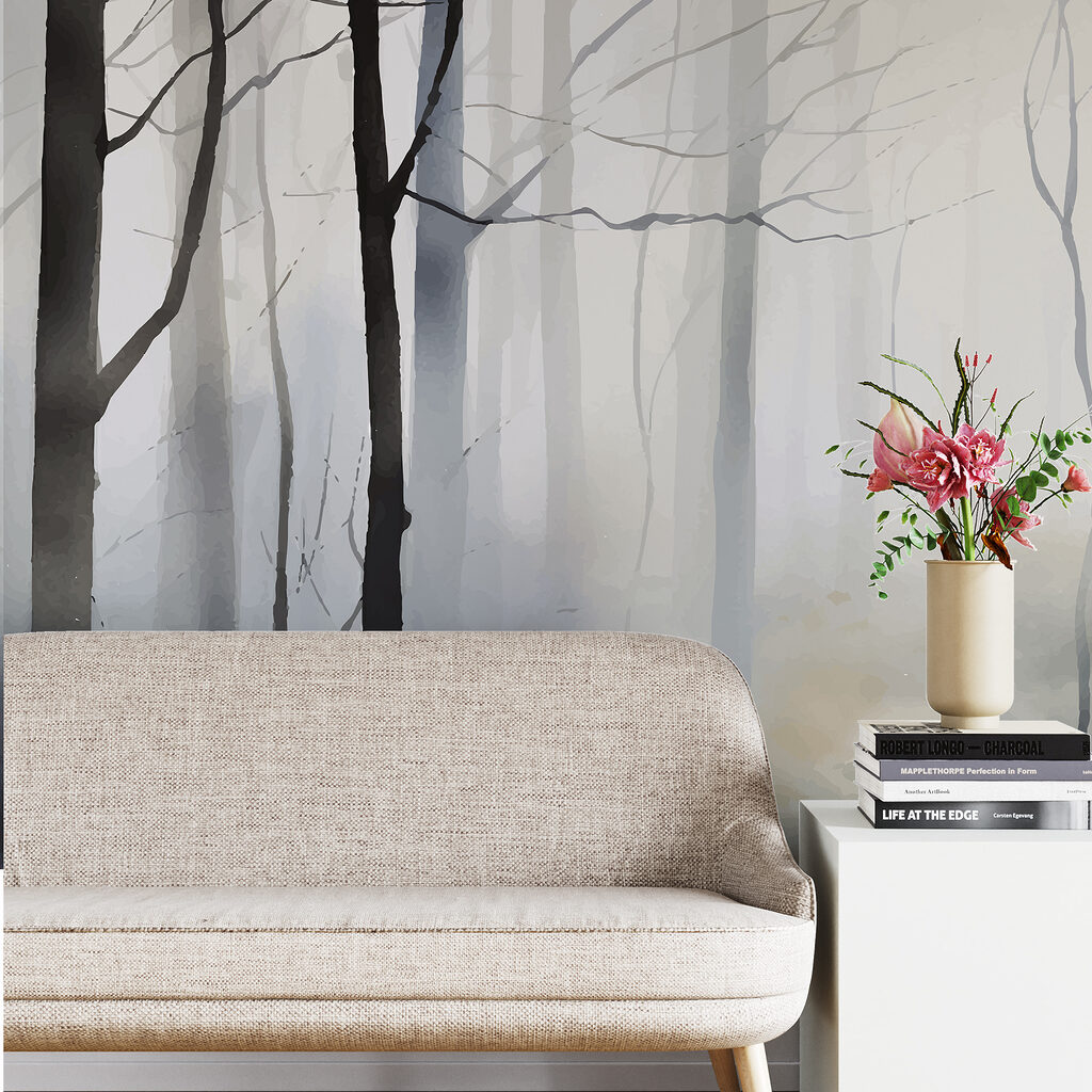 Foggy forest with trees