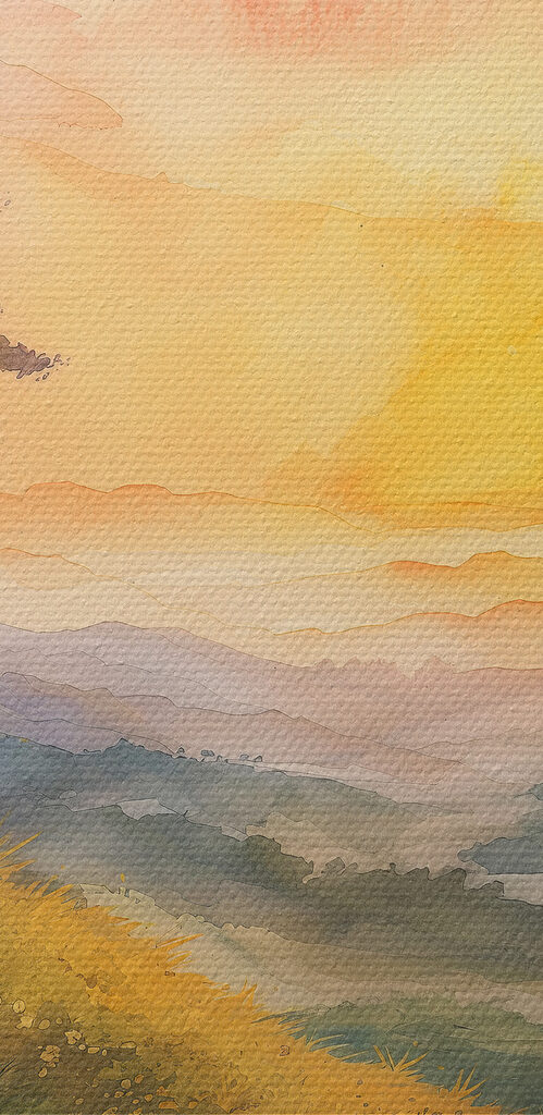 Painting of a landscape with a tree and flowers