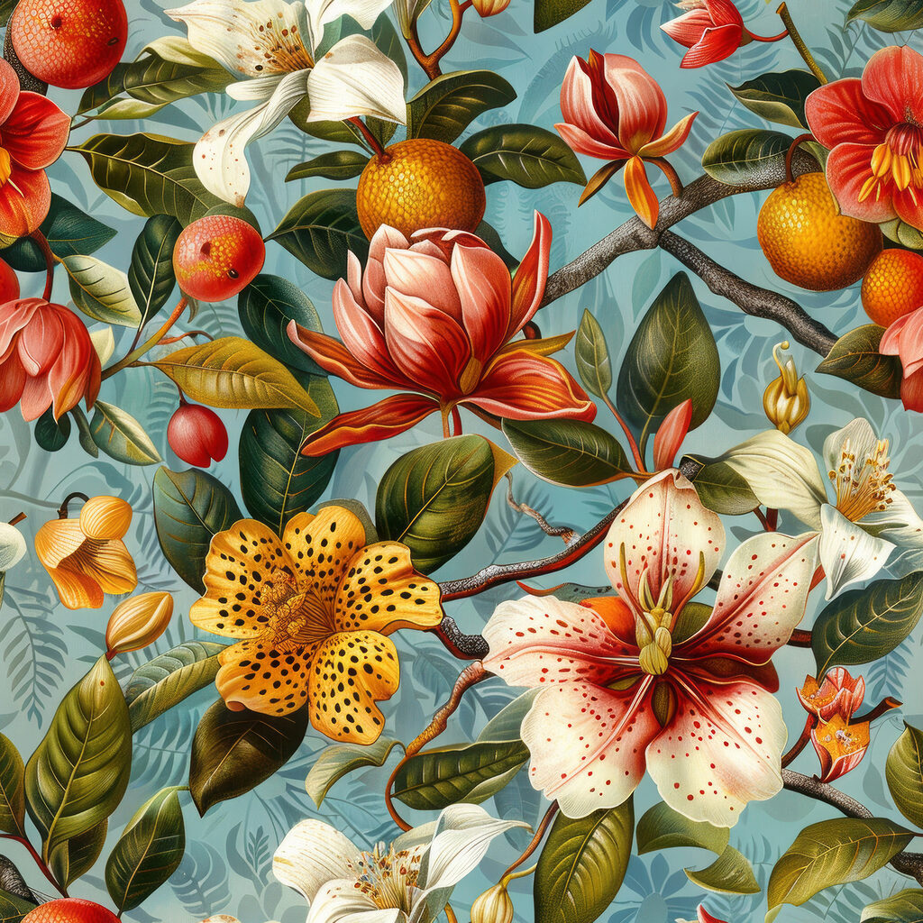 Floral pattern with oranges and flowers