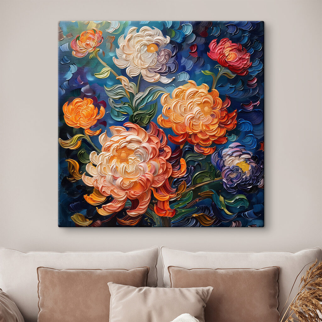 Painting of flowers on a blue background