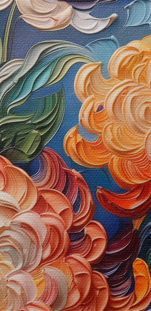 Painting of flowers on a blue background