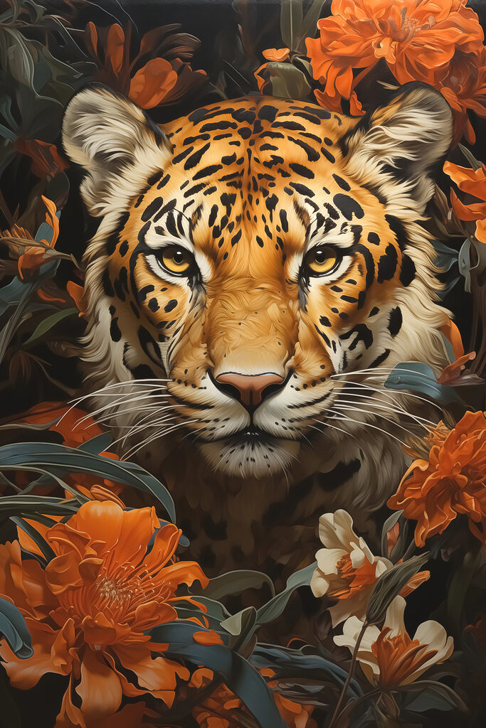 Tiger amidst vibrant blossoms