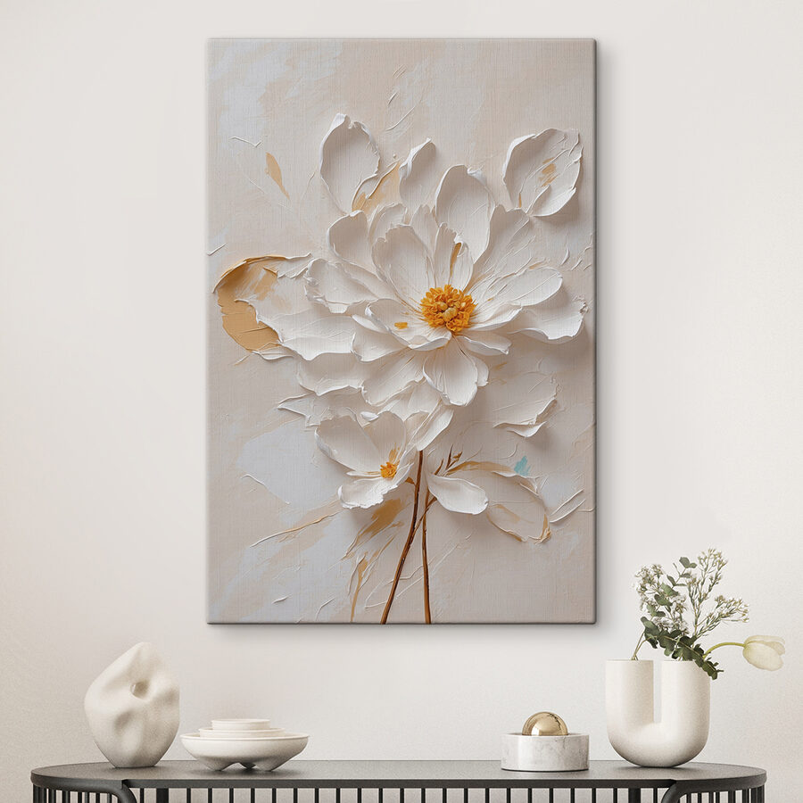 White flower with yellow center White flower with yellow center