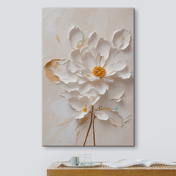 White flower with yellow center White flower with yellow center