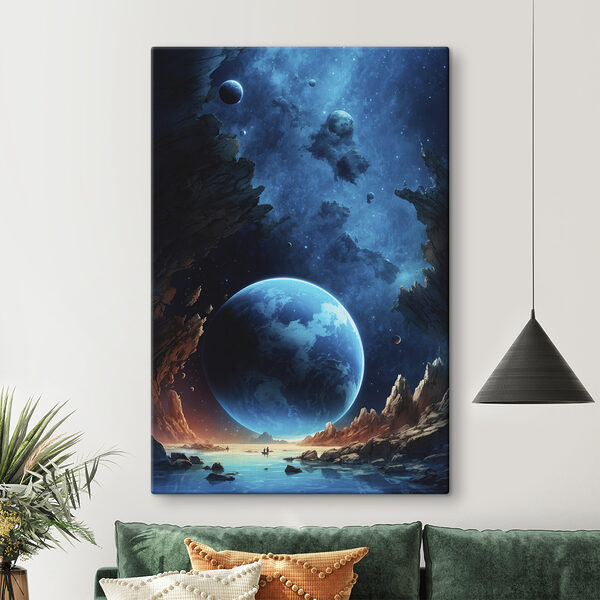 Planeta w kosmosie ze skałami i gwiazdami Planeta w kosmosie ze skałami i gwiazdami