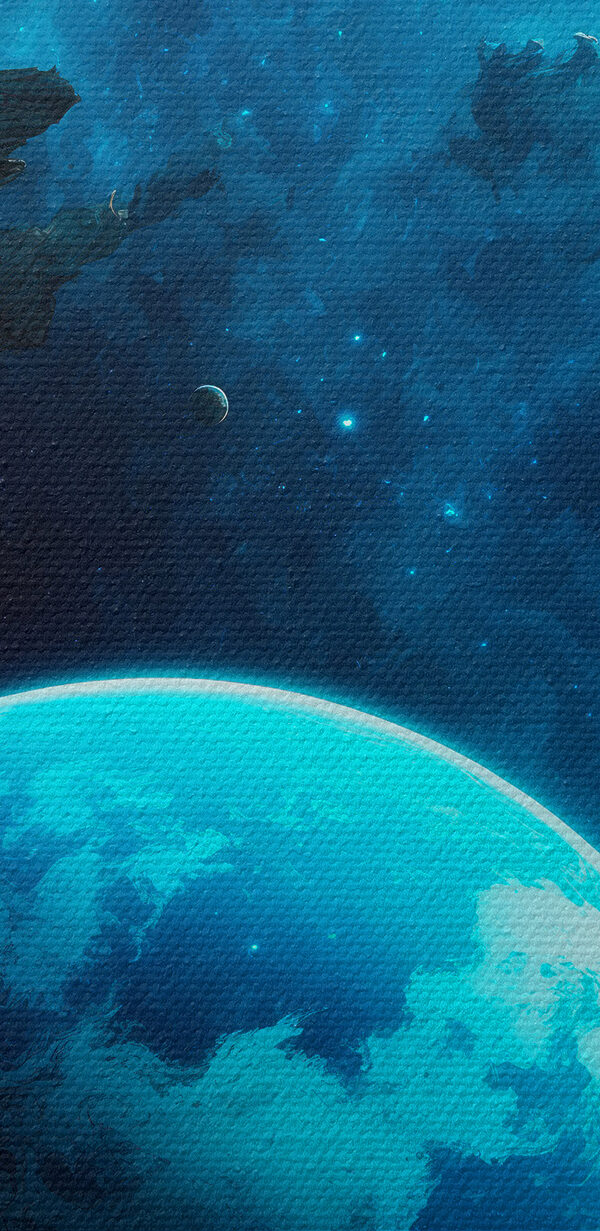Planeta w kosmosie ze skałami i gwiazdami Planeta w kosmosie ze skałami i gwiazdami