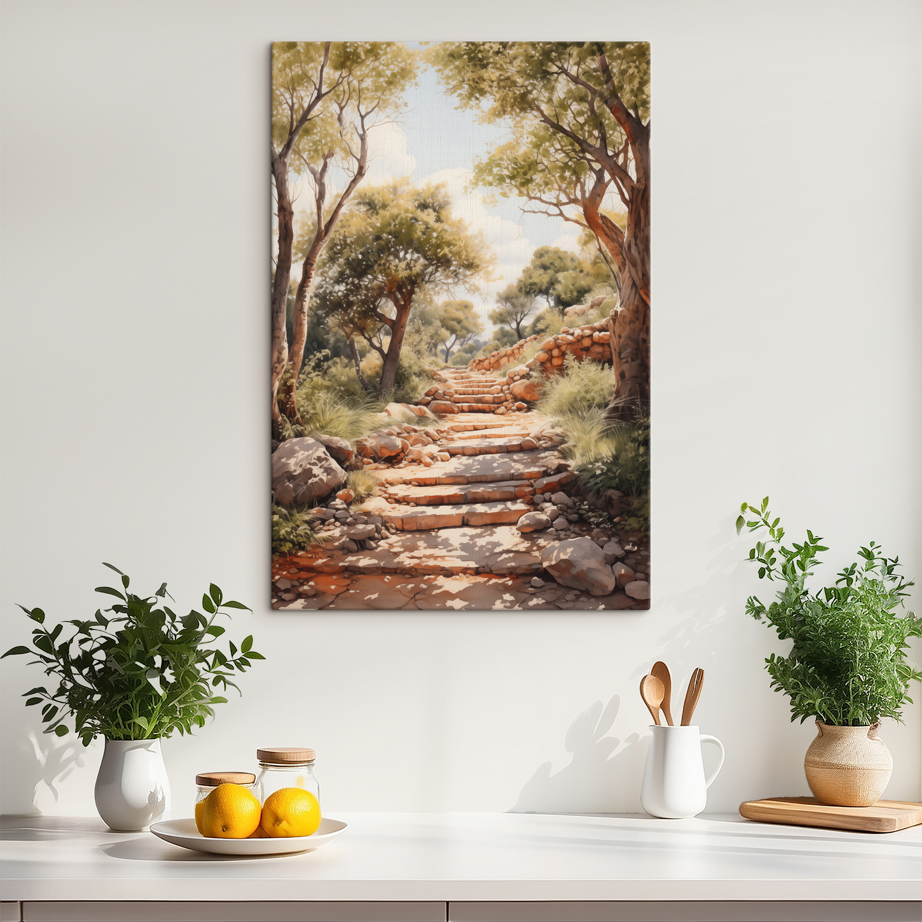 Stone stairs leading up to trees