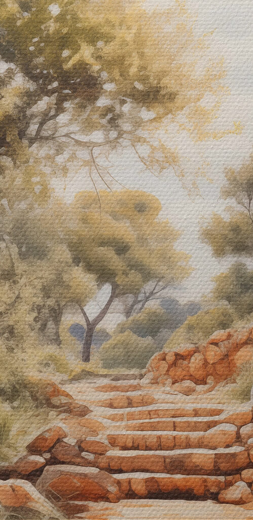 Stone stairs leading up to trees