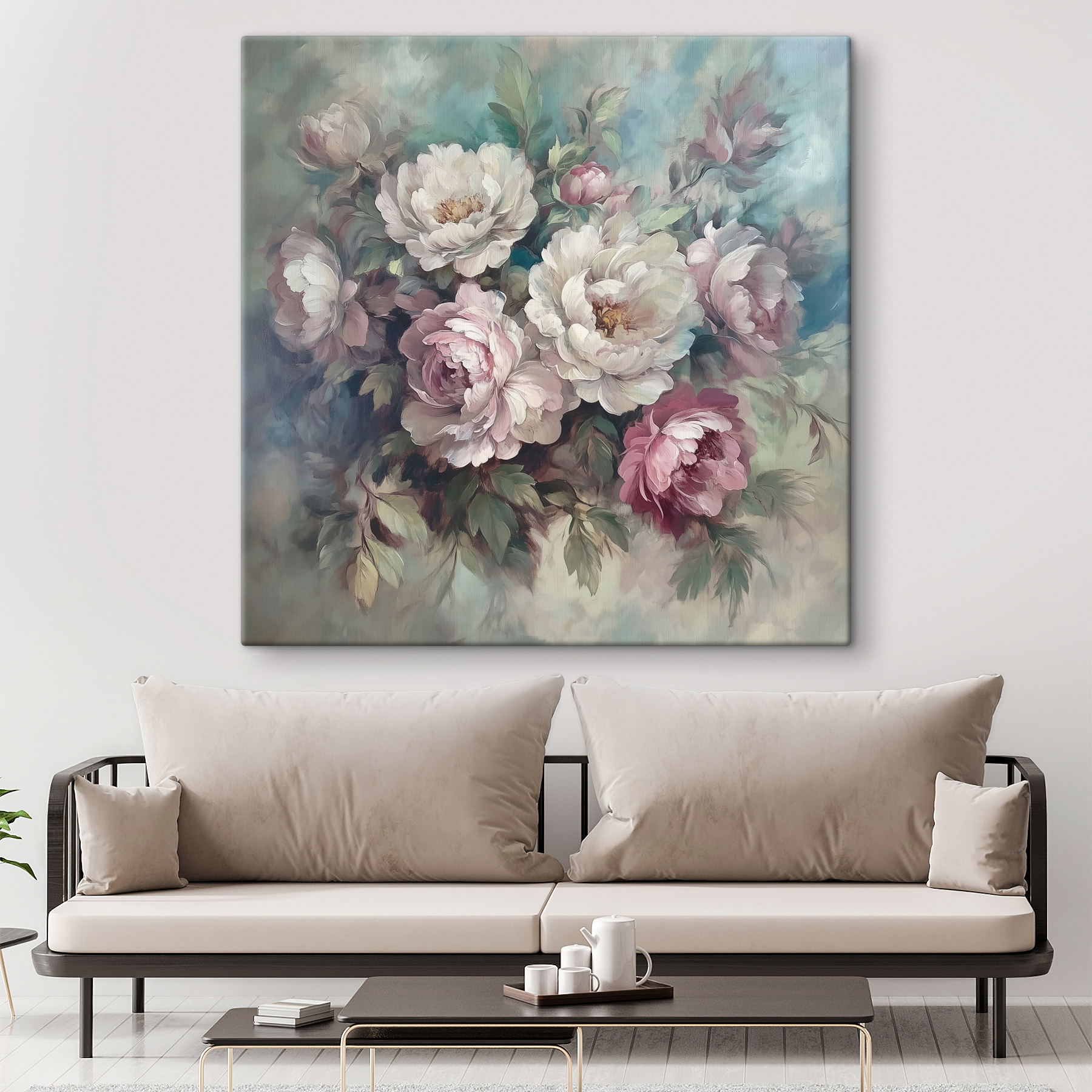 Painting of flowers on a blue background