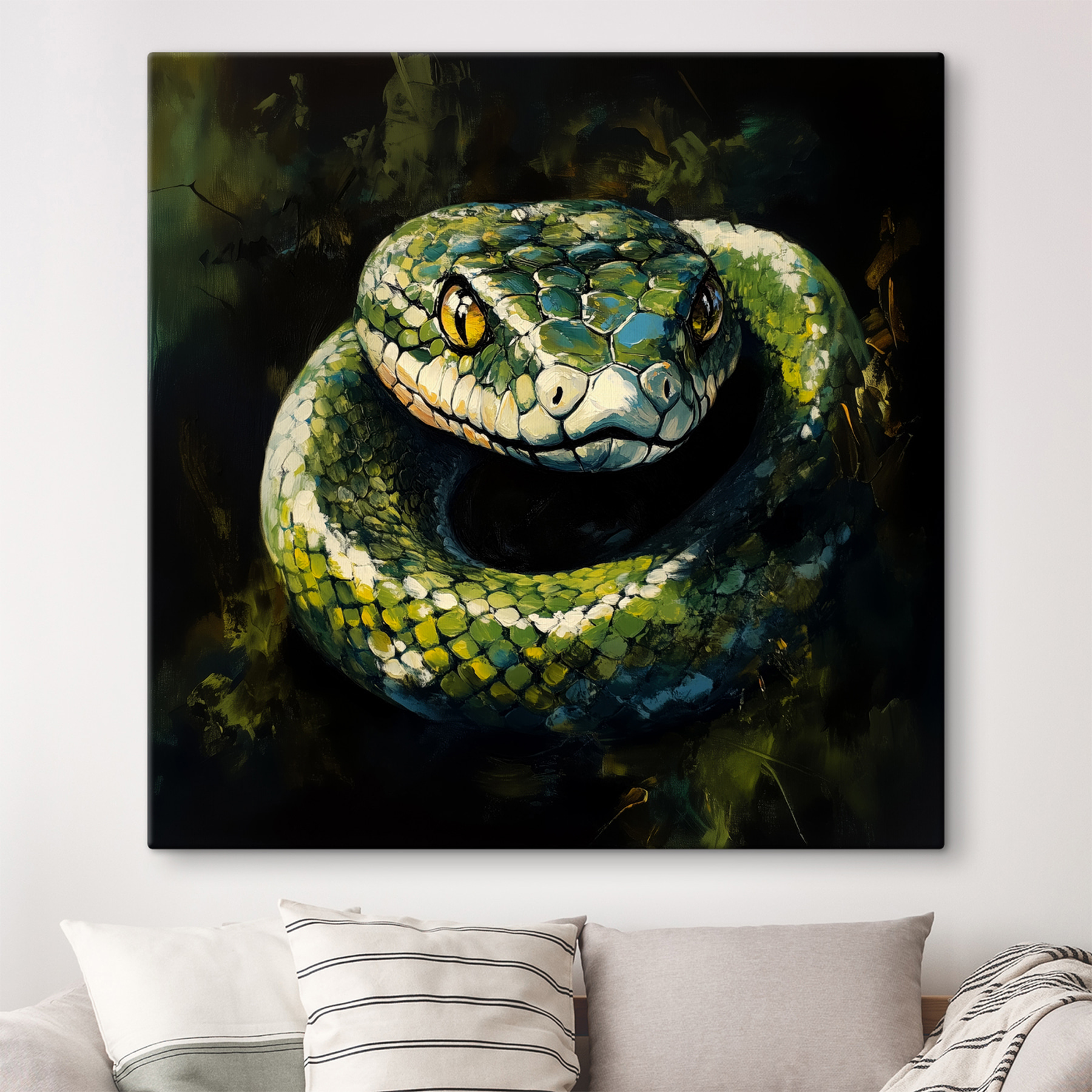 Green snake with yellow eyes