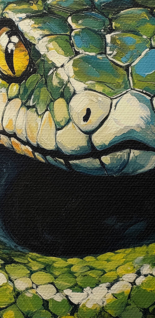 Green snake with yellow eyes