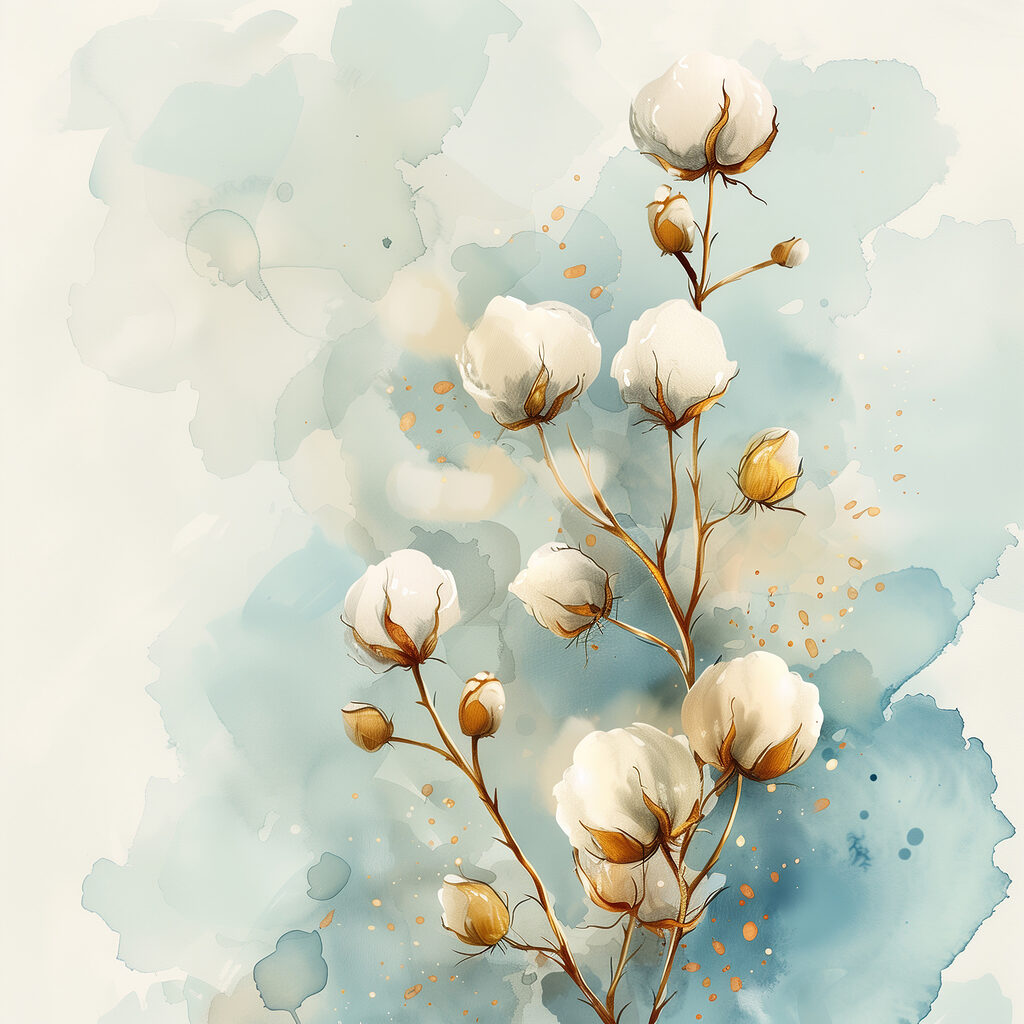 Watercolor of cotton flowers