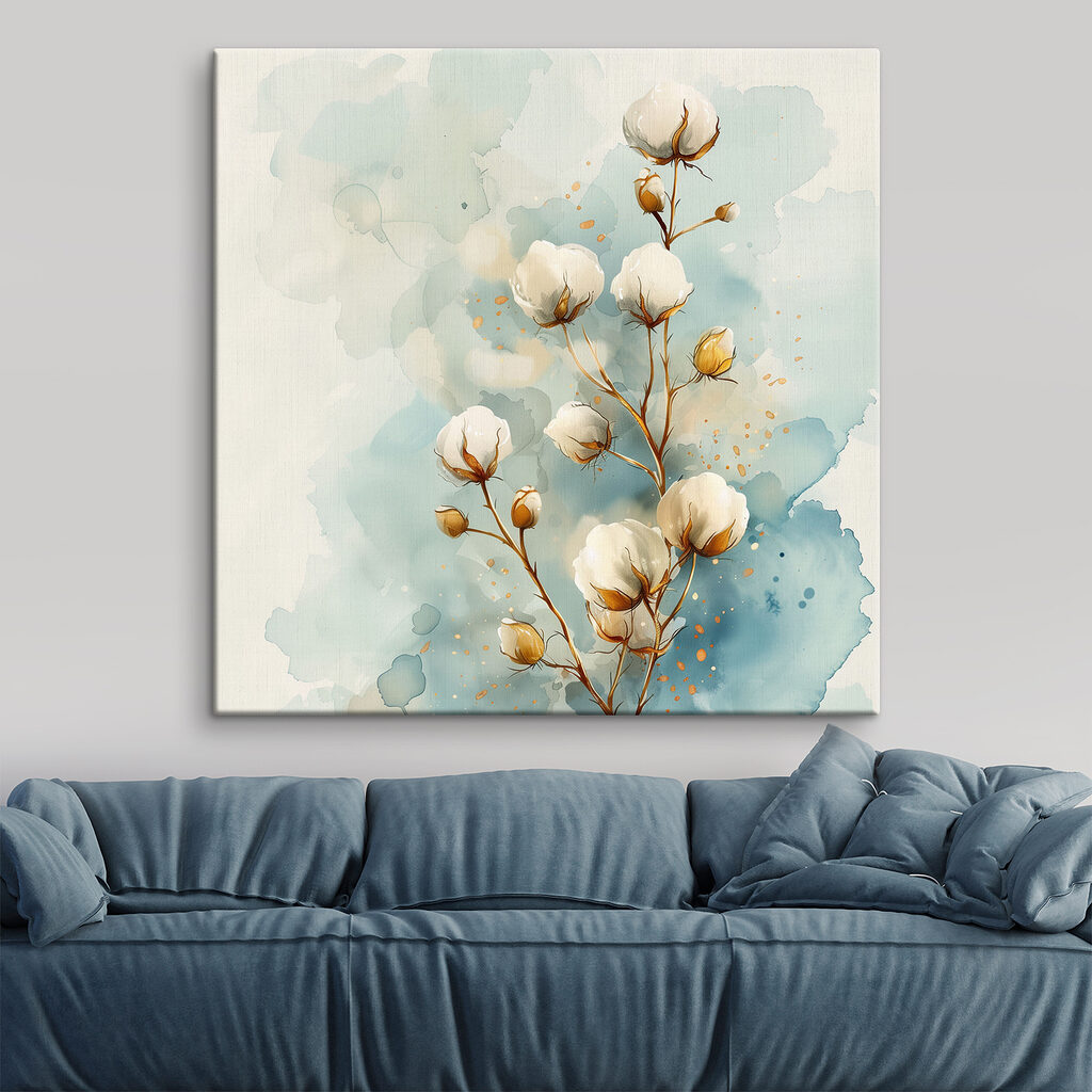 Watercolor of cotton flowers