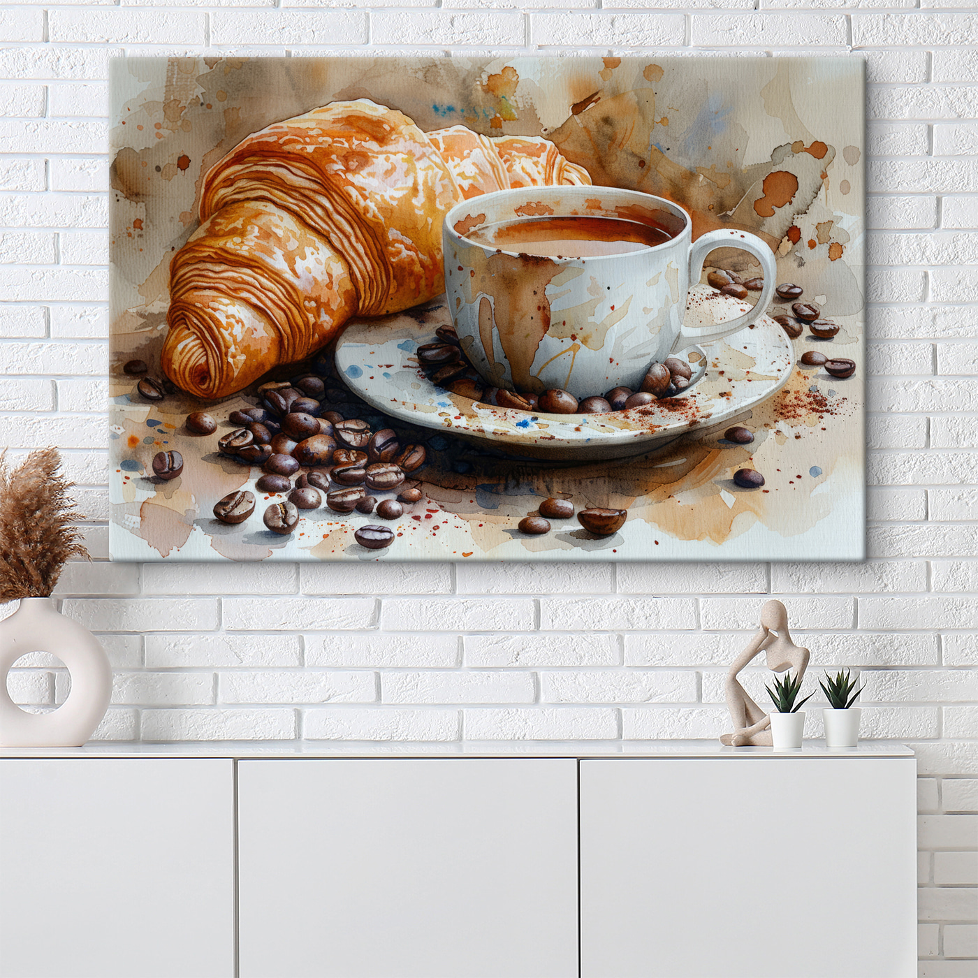 Watercolor of a cup of coffee and a croissant Watercolor of a cup of coffee and a croissant